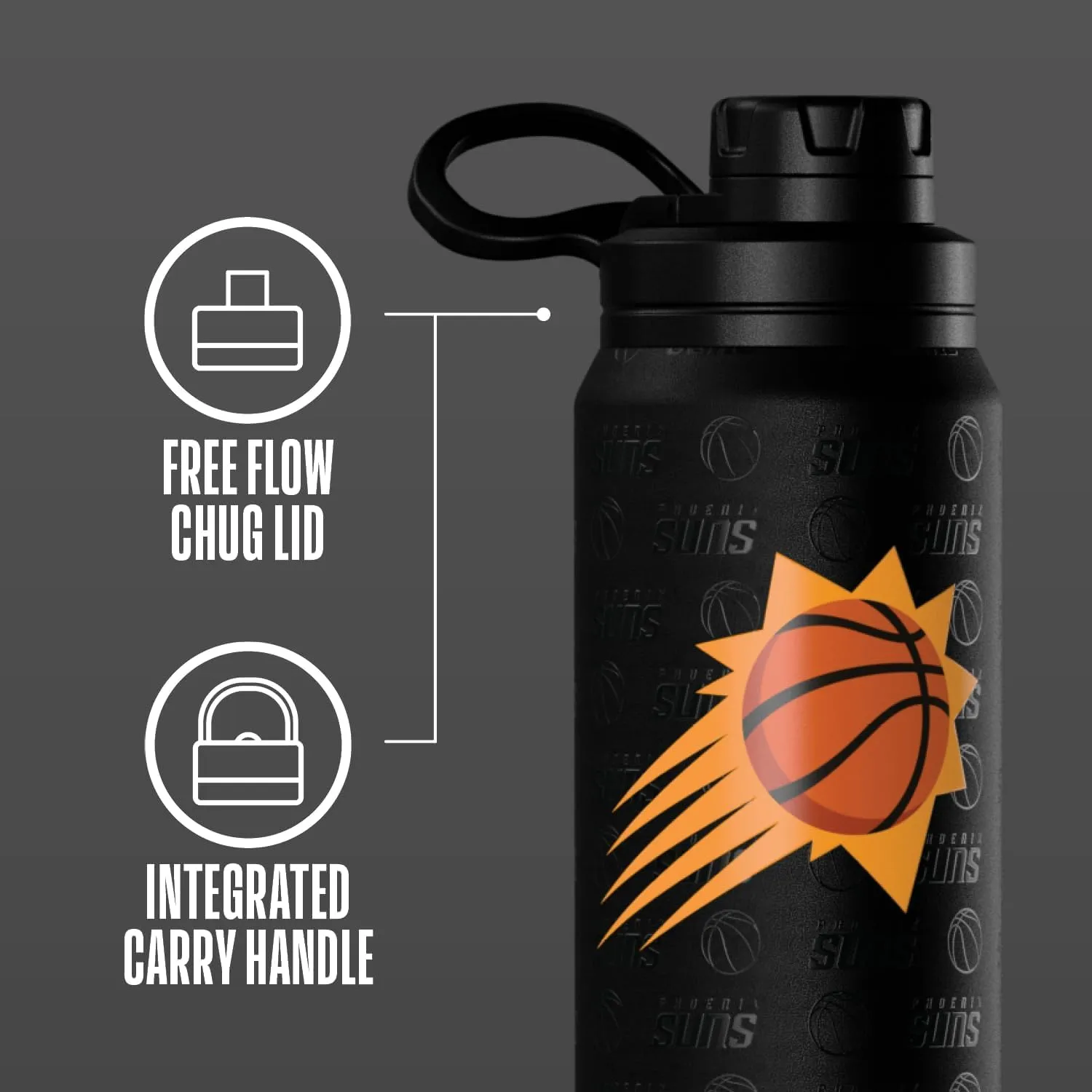 Hydrapeak x NBA Officially Licensed Phoenix Suns 26 oz Active Water Bottle with Chug Lid and Handle Reusable Stainless Steel Double Wall Insulated Sports Gift