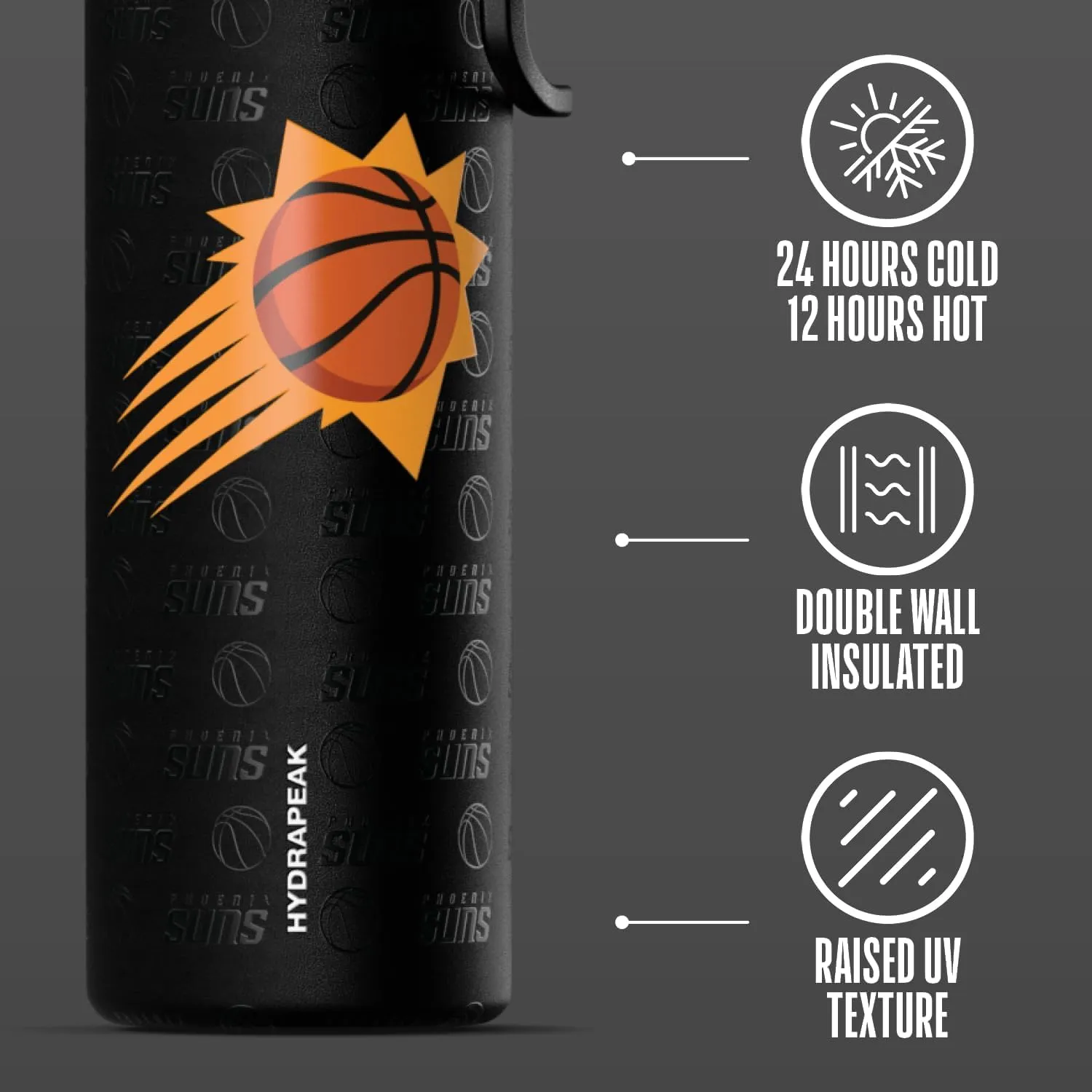 Hydrapeak x NBA Officially Licensed Phoenix Suns 26 oz Active Water Bottle with Chug Lid and Handle Reusable Stainless Steel Double Wall Insulated Sports Gift