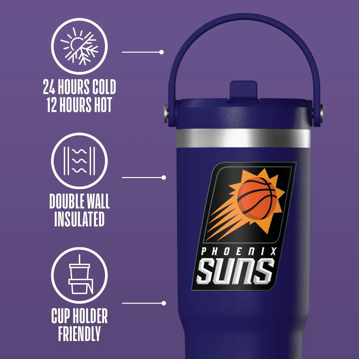 Hydrapeak x NBA Officially Licensed Phoenix Suns 32oz Nomad Stainless Steel Tumbler with Handle and Straw Lid, Leakproof Water Bottle in Limited Edition Collector's Gift Box