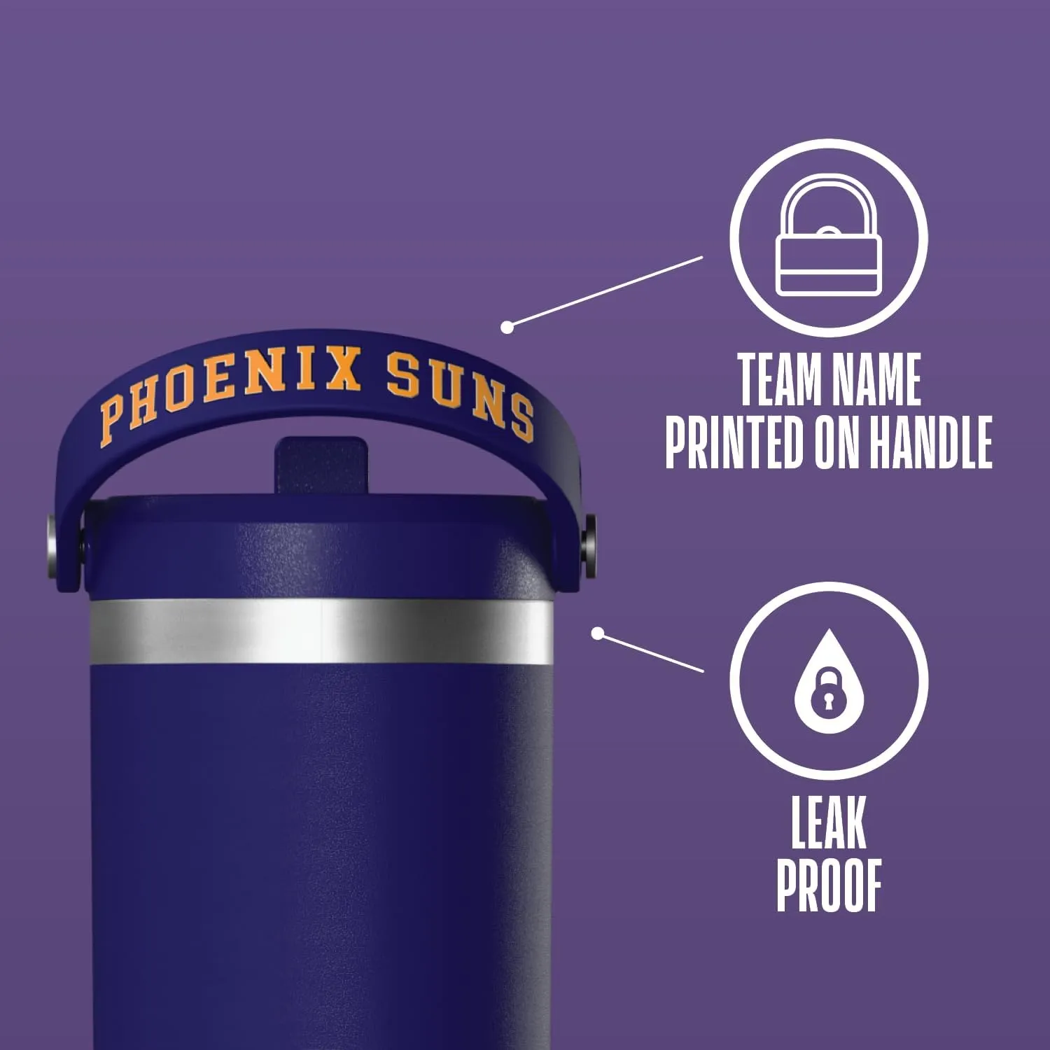 Hydrapeak x NBA Officially Licensed Phoenix Suns 32oz Nomad Stainless Steel Tumbler with Handle and Straw Lid, Leakproof Water Bottle in Limited Edition Collector's Gift Box