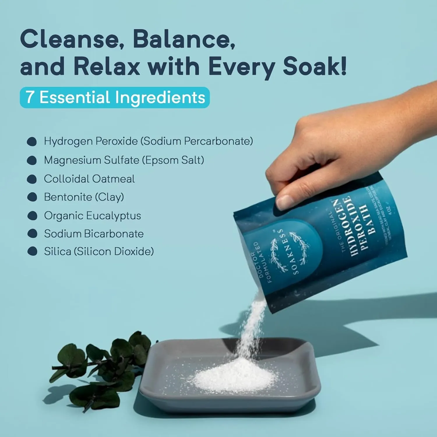 Hydrogen Peroxide Epsom Salt Bath Soak - USA-Made – Patented Bath Salts, Muscle Recovery, & Skin Detoxification – Magnesium Salts for Bathing - Doctor Formulated Pure Epsom Salt (6-Pack)