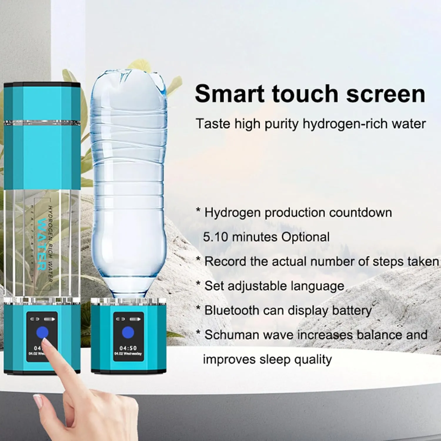 Hydrogen Water Bottle, 4000-5000ppb Pure Hydrogen Rich Concentration, with SPE PEM Technology Water Ionizer, Purification Vent, OLED Display, Adjustable Language