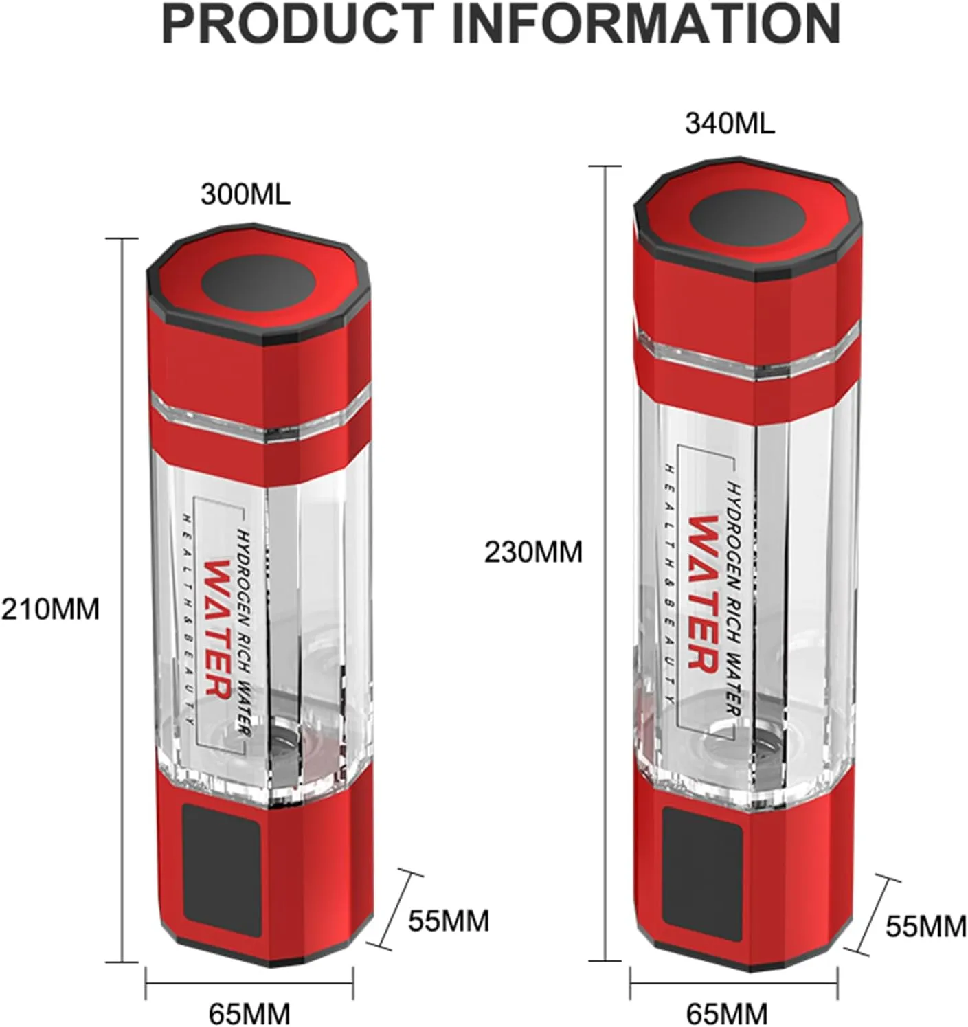 Hydrogen Water Bottle, 4000-5000ppb Pure Hydrogen Rich Concentration, with SPE PEM Technology Water Ionizer, Purification Vent, OLED Display, Adjustable Language