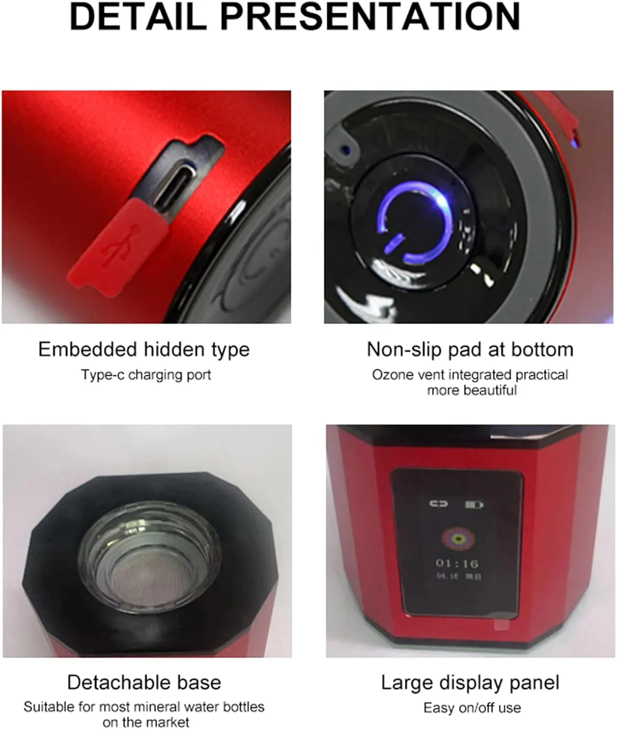 Hydrogen Water Bottle, 4000-5000ppb Pure Hydrogen Rich Concentration, with SPE PEM Technology Water Ionizer, Purification Vent, OLED Display, Adjustable Language