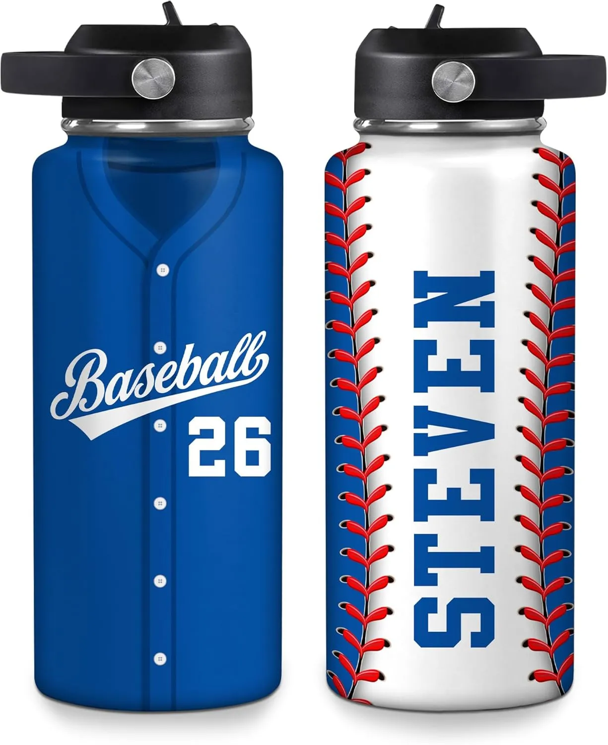 Hyturtle Personalized Baseball Water Bottle - Travel Insulated Stainless Steel Bottle with Leak-Proof Lid 18oz 32oz - Gift for Men, Boys, Baseball Lovers, Players, Coaches - Birthday & Christmas Gift