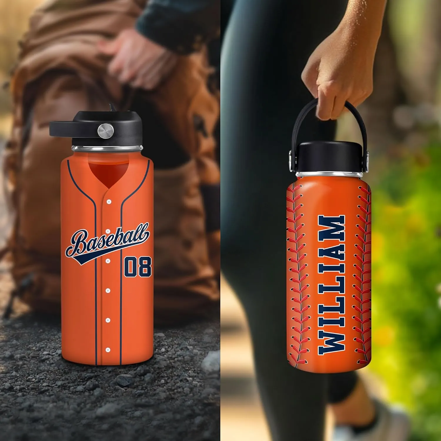 Hyturtle Personalized Baseball Water Bottle - Travel Insulated Stainless Steel Bottle with Leak-Proof Lid 18oz 32oz - Gift for Men, Boys, Baseball Lovers, Players, Coaches - Birthday & Christmas Gift