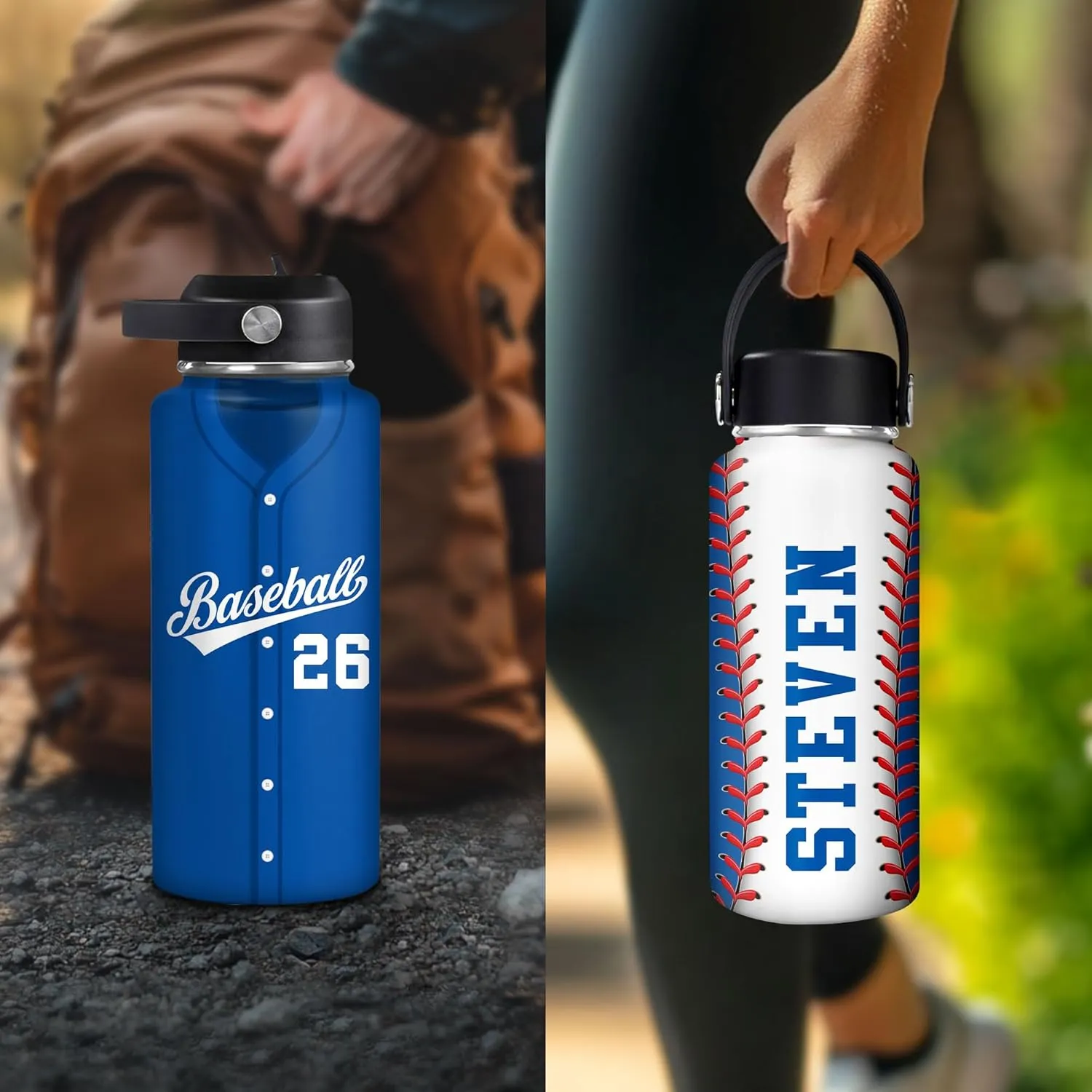 Hyturtle Personalized Baseball Water Bottle - Travel Insulated Stainless Steel Bottle with Leak-Proof Lid 18oz 32oz - Gift for Men, Boys, Baseball Lovers, Players, Coaches - Birthday & Christmas Gift