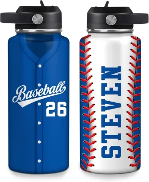 Hyturtle Personalized Baseball Water Bottle - Travel Insulated Stainless Steel Bottle with Leak-Proof Lid 18oz 32oz - Gift for Men, Boys, Baseball Lovers, Players, Coaches - Birthday & Christmas Gift