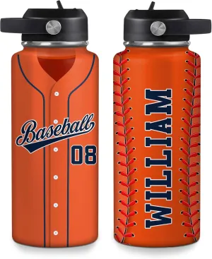 Hyturtle Personalized Baseball Water Bottle - Travel Insulated Stainless Steel Bottle with Leak-Proof Lid 18oz 32oz - Gift for Men, Boys, Baseball Lovers, Players, Coaches - Birthday & Christmas Gift