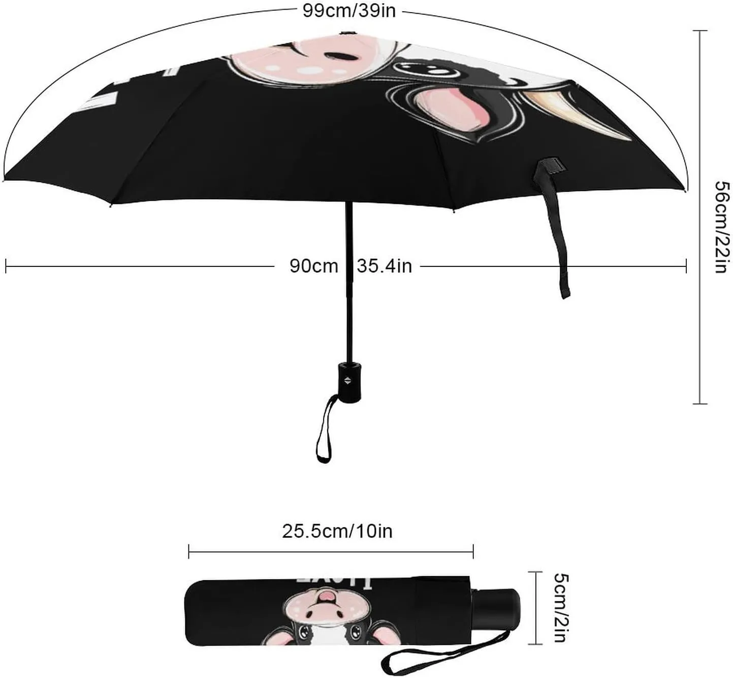I Love Cows Tri-fold Reverse Folding Umbrella Portable Travel Umbrella Automatic & Manual Windproof Umbrellas