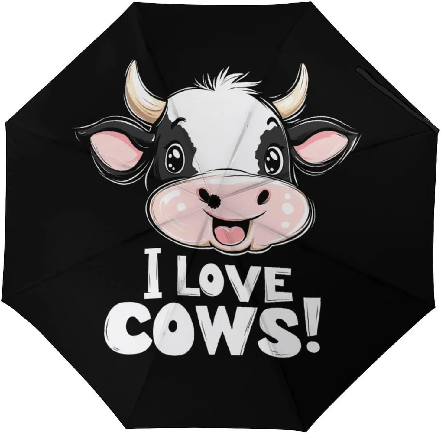 I Love Cows Tri-fold Reverse Folding Umbrella Portable Travel Umbrella Automatic & Manual Windproof Umbrellas