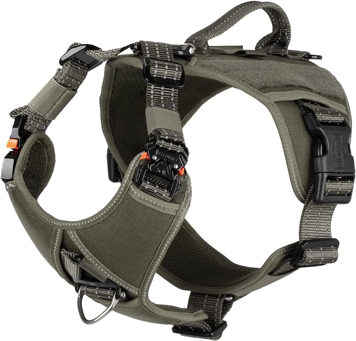 ICEFANG GN8 Quick-Moving Tactical Dog Harness with 2xMetal Buckles for Medium Sized Dogs,Reflective K9 Vest,No-Pull Front Leash Clip,5-Points Adjustable Pet Harness (Green, Medium (Pack of 1))