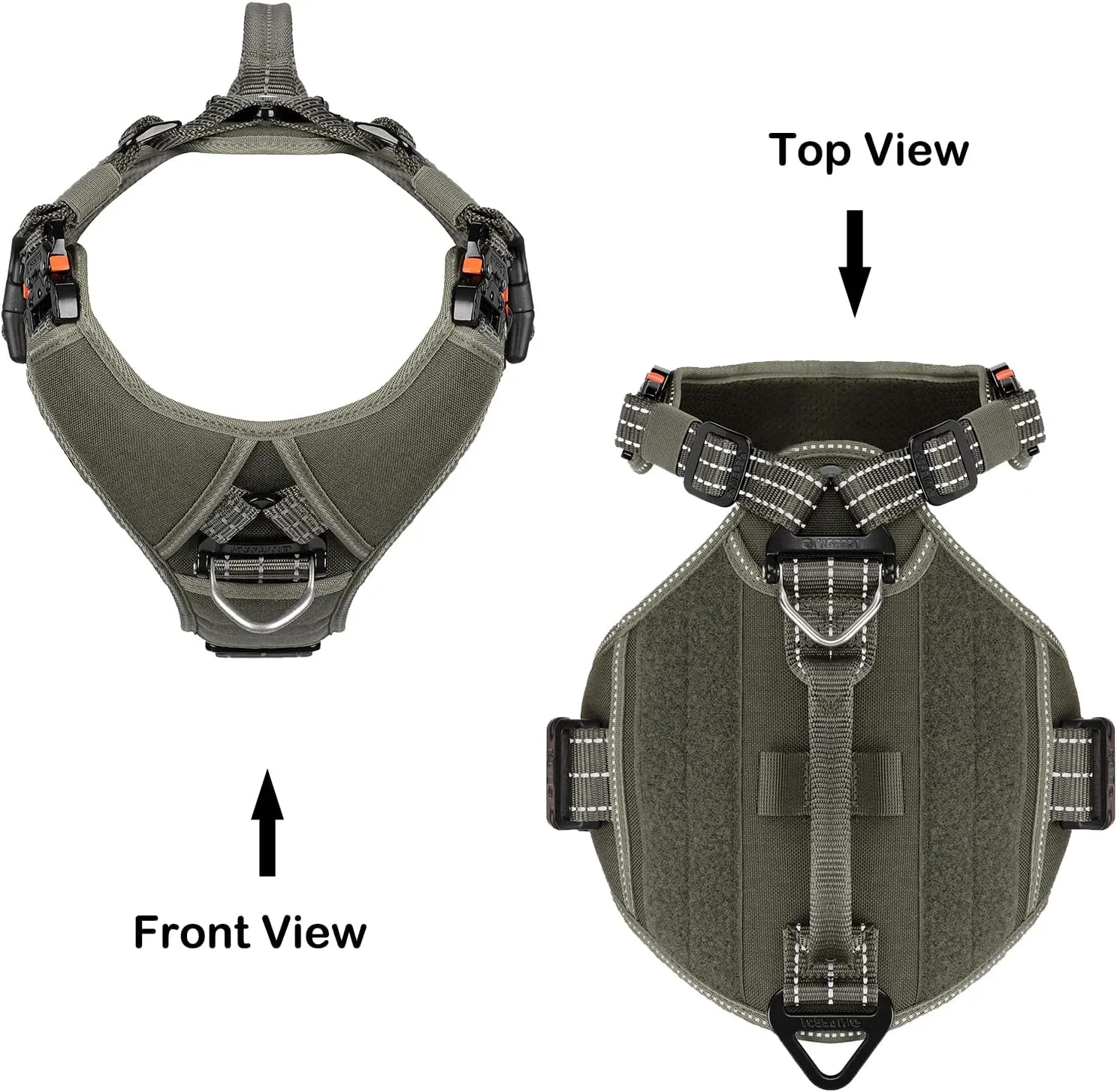 ICEFANG GN8 Quick-Moving Tactical Dog Harness with 2xMetal Buckles for Medium Sized Dogs,Reflective K9 Vest,No-Pull Front Leash Clip,5-Points Adjustable Pet Harness (Green, Medium (Pack of 1))