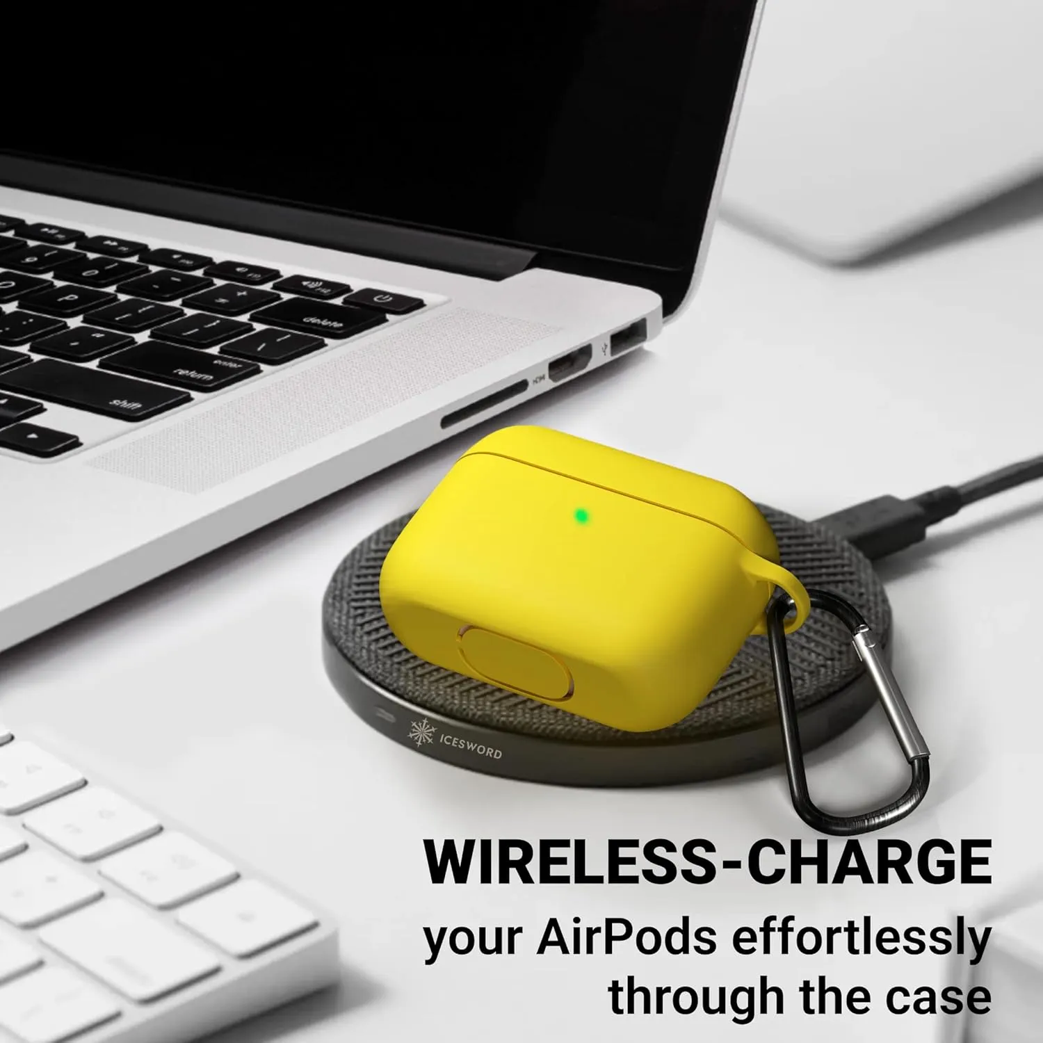IceSword Airpods Pro 2nd/1st Generation Case Cover, Full Protective Silicone AirPods Skin Soft Shell Shock-Absorbing Protective Full-Body Keychain for Women Men [Front LED Visible] Airpods - Yellow