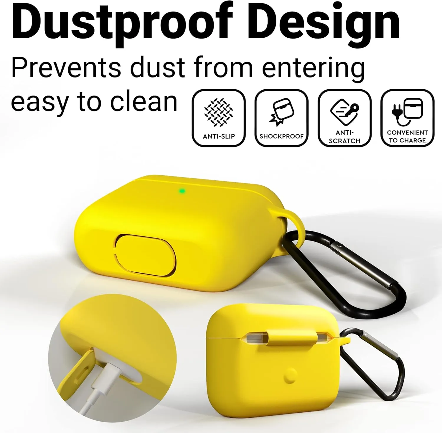 IceSword Airpods Pro 2nd/1st Generation Case Cover, Full Protective Silicone AirPods Skin Soft Shell Shock-Absorbing Protective Full-Body Keychain for Women Men [Front LED Visible] Airpods - Yellow
