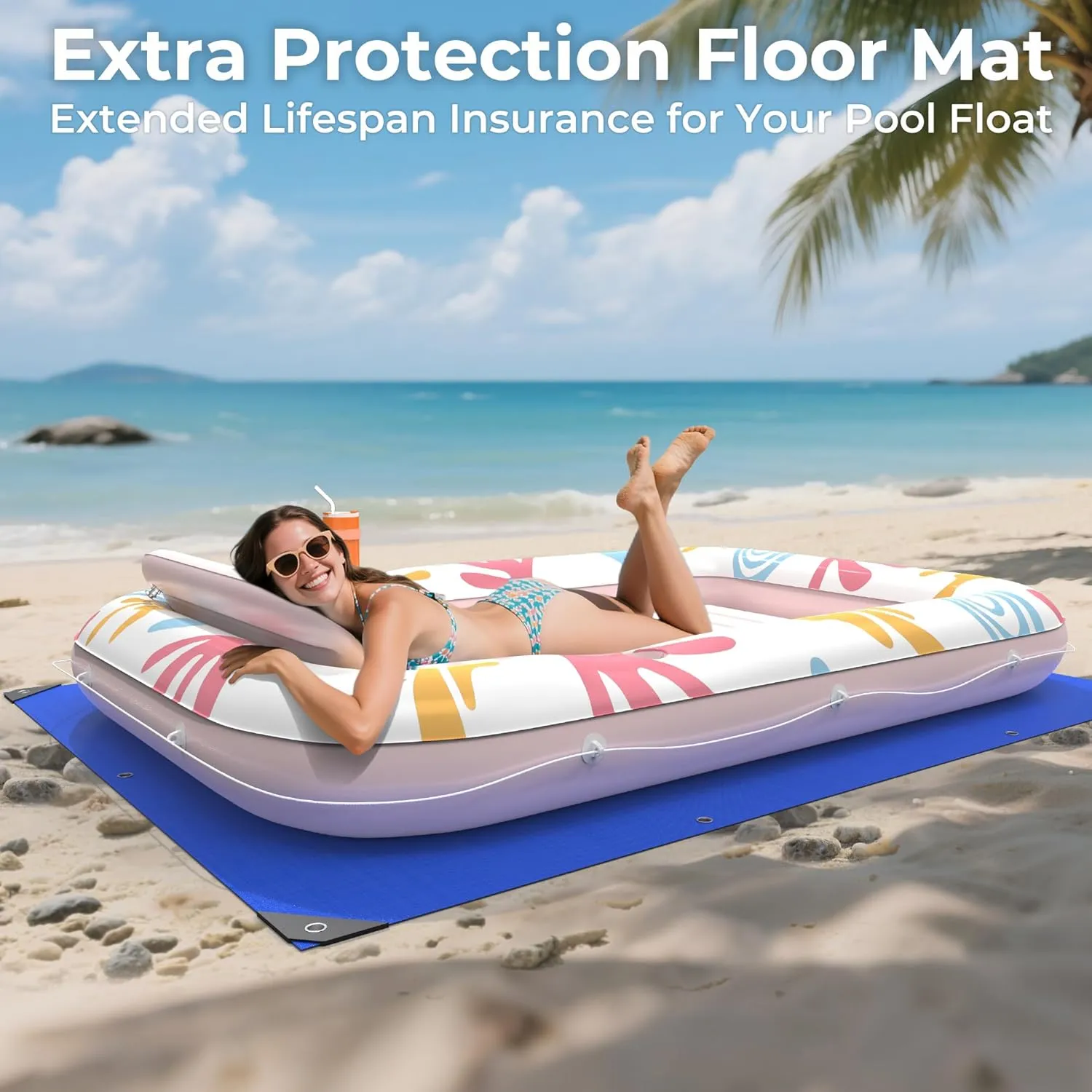 Inflatable Tanning Pool Lounger Float with Protection Mat,85" x 57" Pool Floats Adult with Pillow,6 in 1 Suntan Tub Raft Floatie,Sunbathing Water Bed Lounge Blow Up Kids Ball Pit Party Gifts