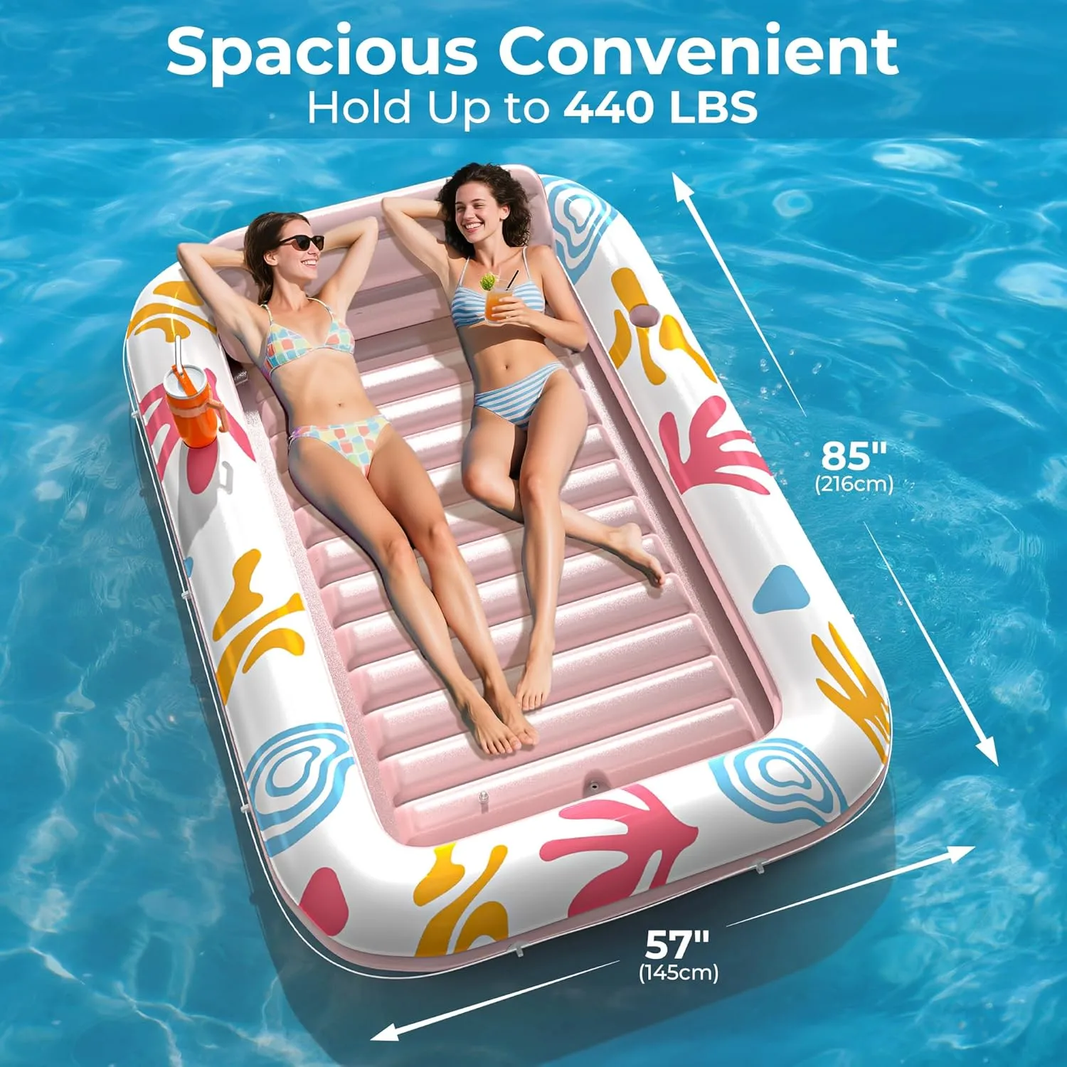 Inflatable Tanning Pool Lounger Float with Protection Mat,85" x 57" Pool Floats Adult with Pillow,6 in 1 Suntan Tub Raft Floatie,Sunbathing Water Bed Lounge Blow Up Kids Ball Pit Party Gifts