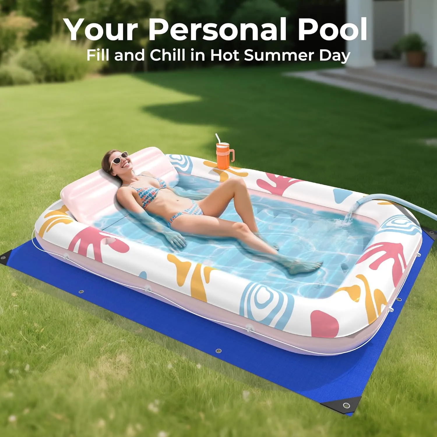 Inflatable Tanning Pool Lounger Float with Protection Mat,85" x 57" Pool Floats Adult with Pillow,6 in 1 Suntan Tub Raft Floatie,Sunbathing Water Bed Lounge Blow Up Kids Ball Pit Party Gifts