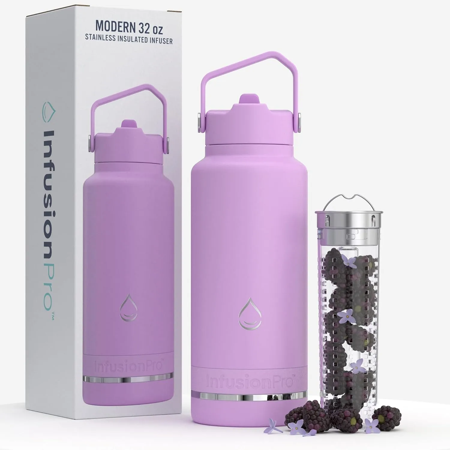 Infusion Pro Fruit Infuser Water Bottle with Straw Lid (32 oz) Stainless Steel Vacuum Insulated : 50 Recipe Fruit Infusion eBook : More Flavor : Easy Cleaning : Great Gift