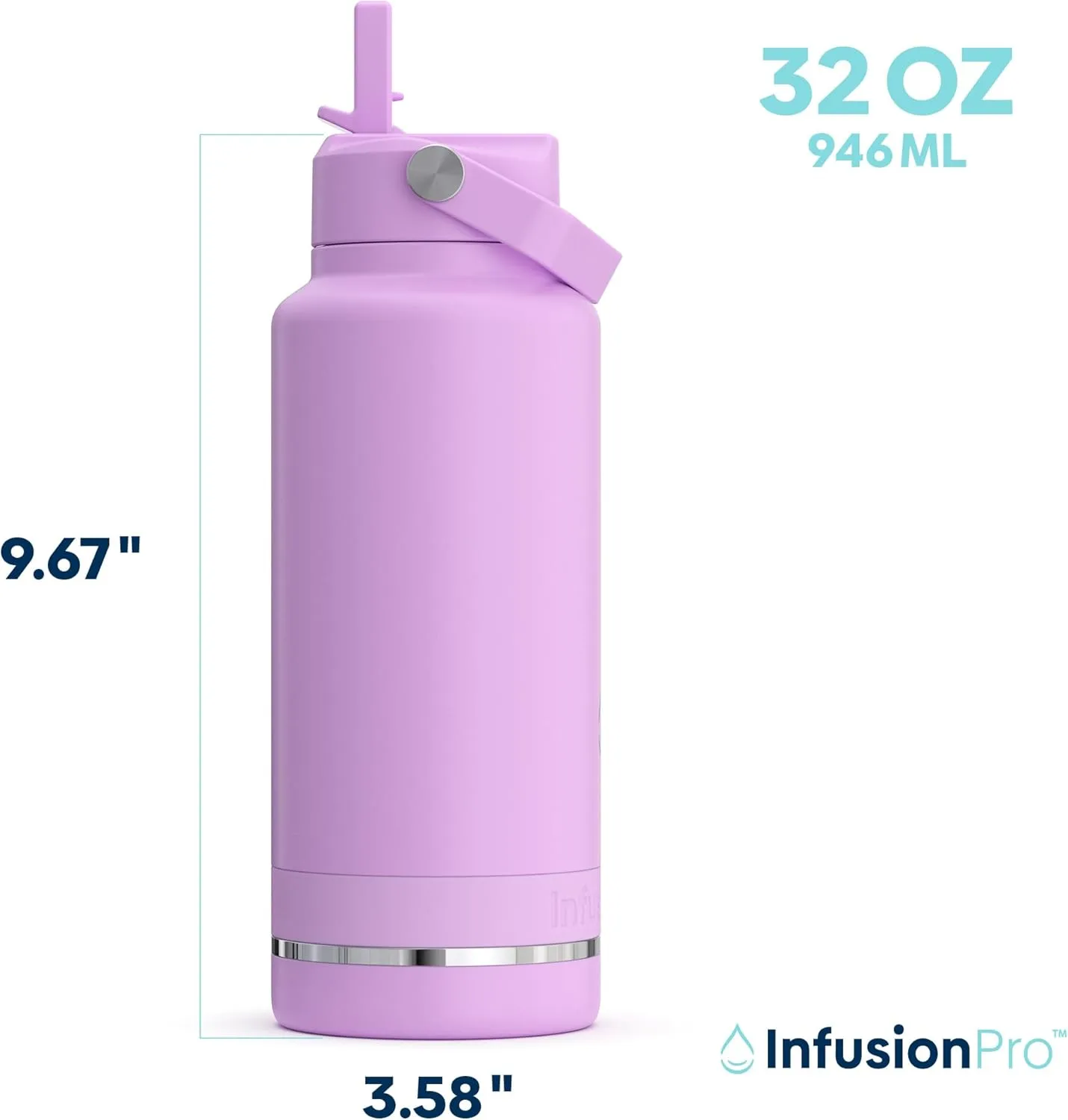 Infusion Pro Fruit Infuser Water Bottle with Straw Lid (32 oz) Stainless Steel Vacuum Insulated : 50 Recipe Fruit Infusion eBook : More Flavor : Easy Cleaning : Great Gift