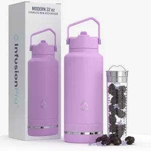 Infusion Pro Fruit Infuser Water Bottle with Straw Lid (32 oz) Stainless Steel Vacuum Insulated : 50 Recipe Fruit Infusion eBook : More Flavor : Easy Cleaning : Great Gift