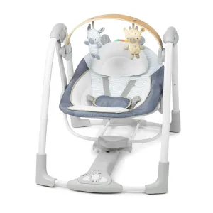 Ingenuity Swing n Go Portable Swing, Removable Sustainably Sourced Wood Toy Bar, 5-Speed, for Ages 0-9 Months, Up to 20 Pounds - Chambray