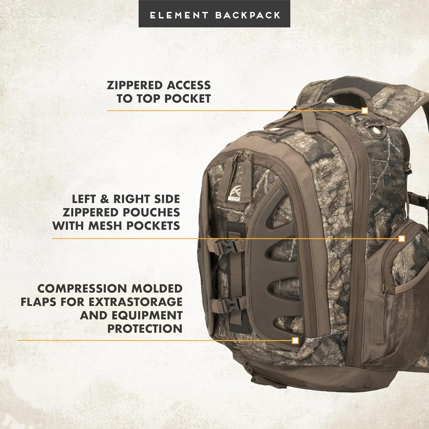 Insights Hunting by frogg toggs- The Element, Heavy Duty 1,831 Cubic Inch Hiking Fishing Camping Hunting Backpack