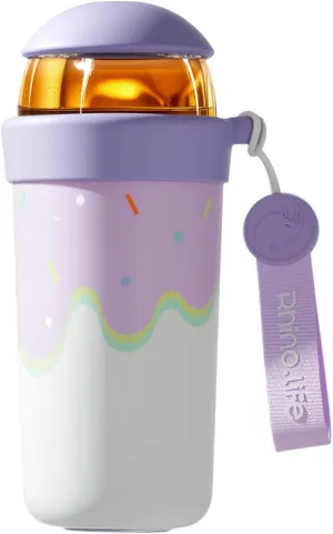 Insulated 20oz Wide Tea Infuser Vacuum Insulated Bottle with Carry Handle loose leaf Tea Bag Ocean Style Cold Brew Coffee Fruit Vacuum Bottle (Pink Purple White)