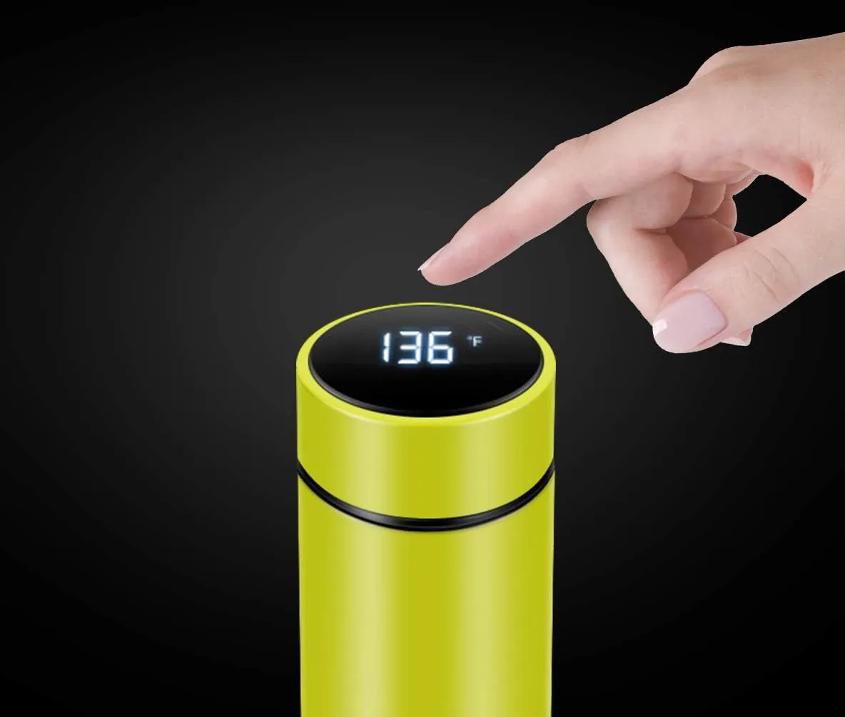 Insulated bottle,Coffee bottle,Tea Infuser Bottle,Smart Sports Water Bottle with LED Temperature Display,Double Wall Vacuum Insulated Water Bottle, Stay Hot for 24 Hrs,Cold for 24 Hrs (Yellow)