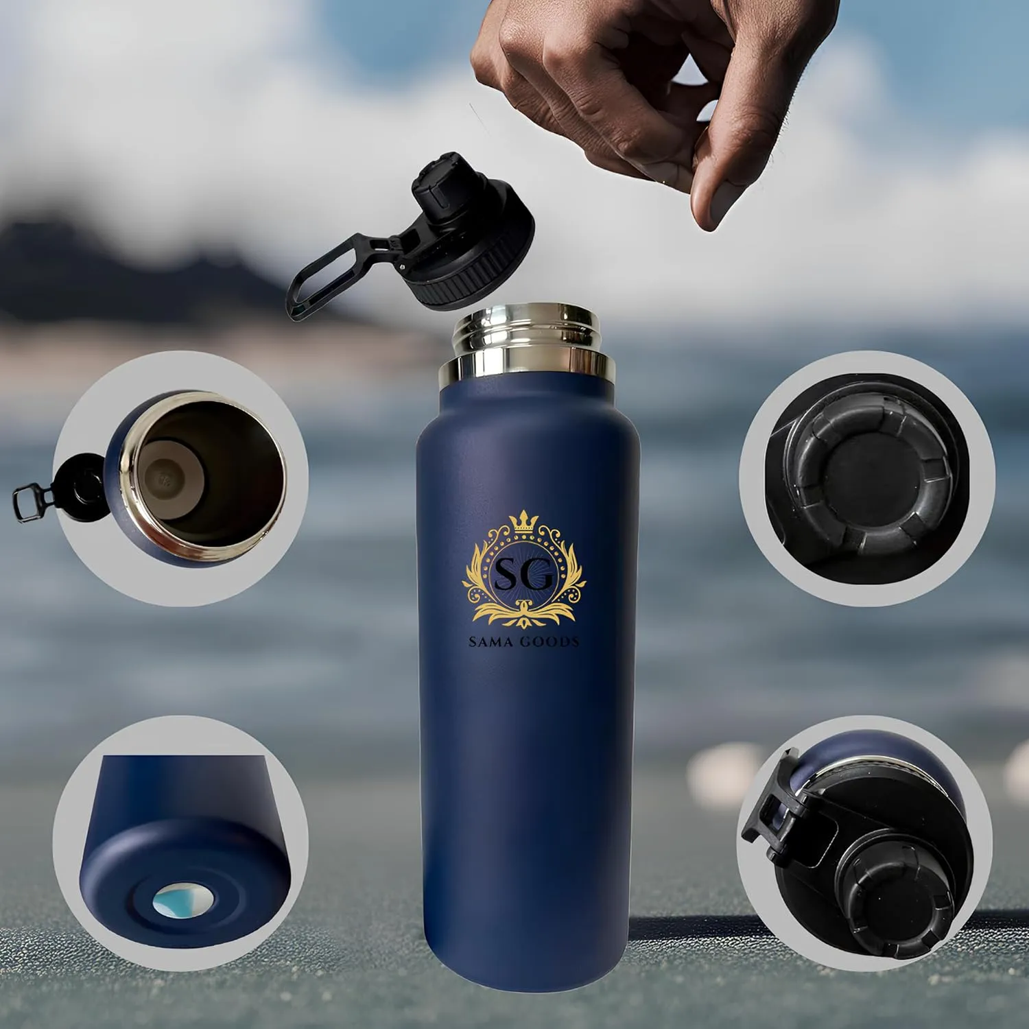 Insulated Stainless Steel Tumbler (Blue, 32 Oz, Water Bottle)