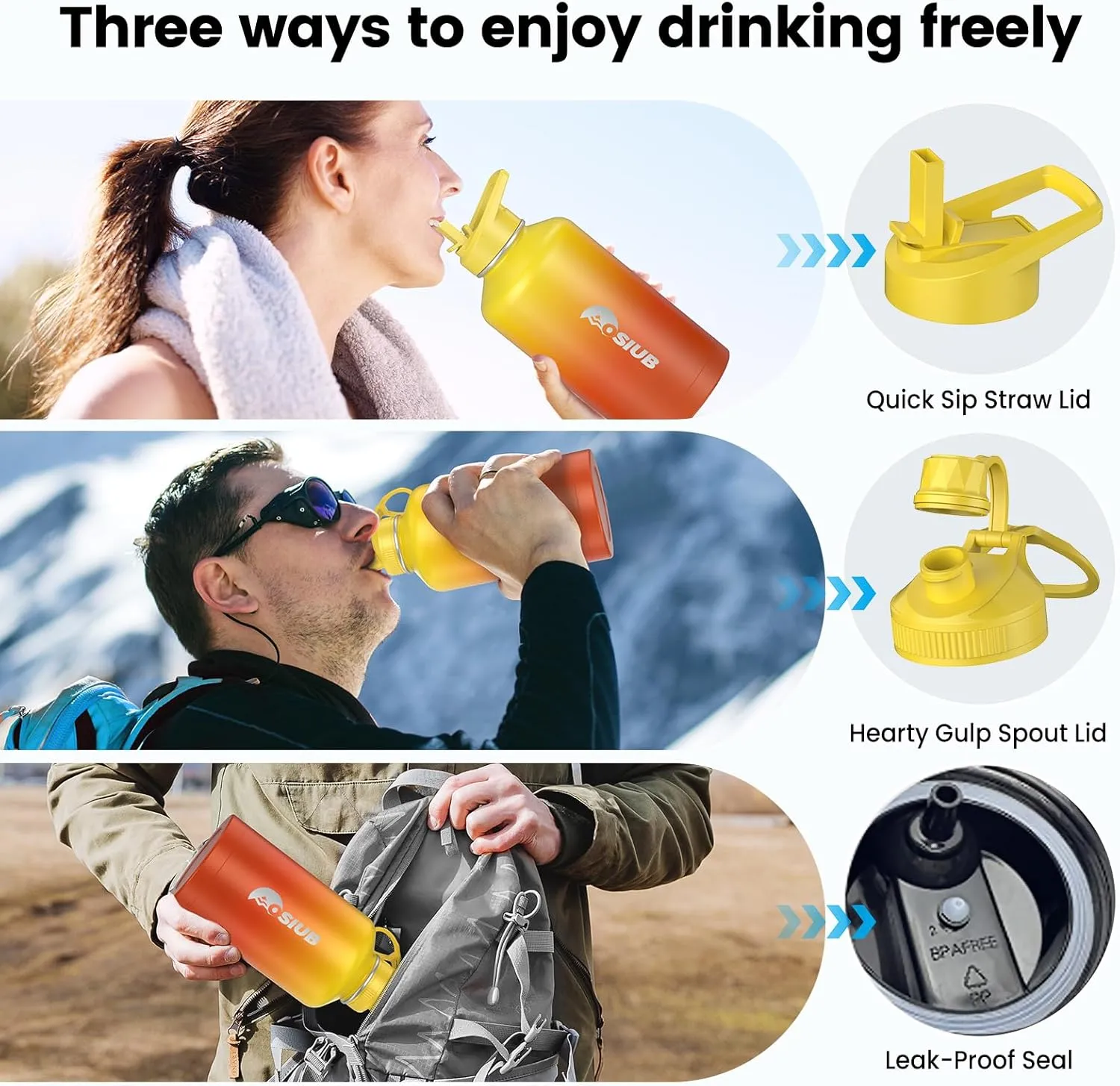 Insulated Water Bottle 32 oz, Triple Wall Vacuum Stainless Steel(Cold for 48 Hrs),Leak Proof & BPA-Free,Simple Modern Water Bottle with Drink-Through Lid & Flip Straw for Sports & Travel, Sunset