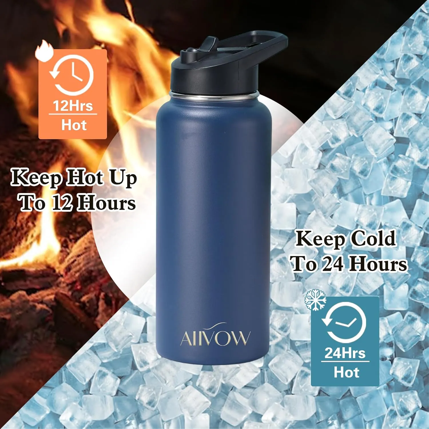 Insulated Water Bottle 32 oz with Straw, Metal Vacuum Stainless Steel Water Flask, Leak Proof & BPA-Free Sports Mens Water Bottle (2 Lids) for Gym,Hiking,Travel, Green