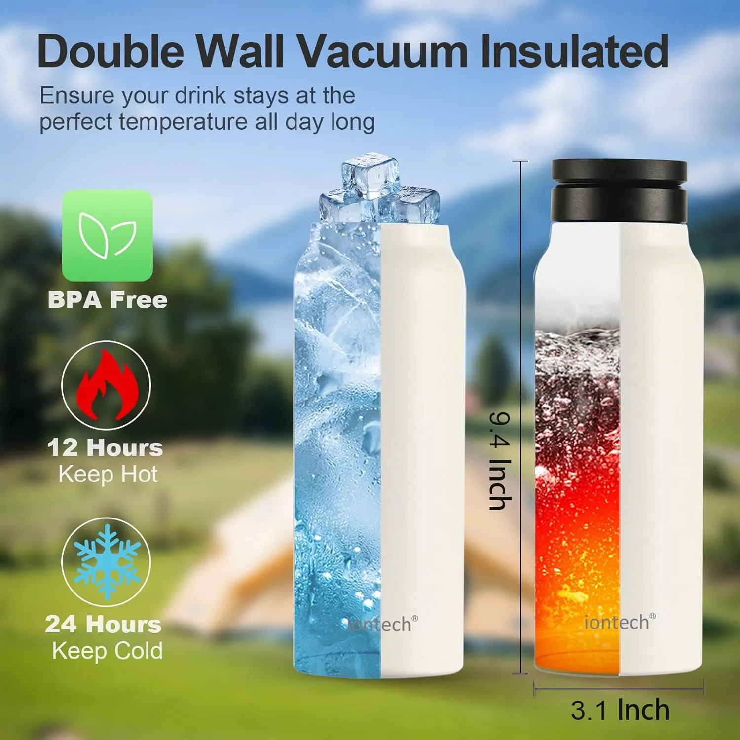 Insulated Water Bottle with Magnetic Phone Holder Compatible with MagSafe and iPhone, Stainless Steel Water Bottle Phone Mount For Sports Travel School, Hot 12H Cold 24H, 24oz (Sliver)