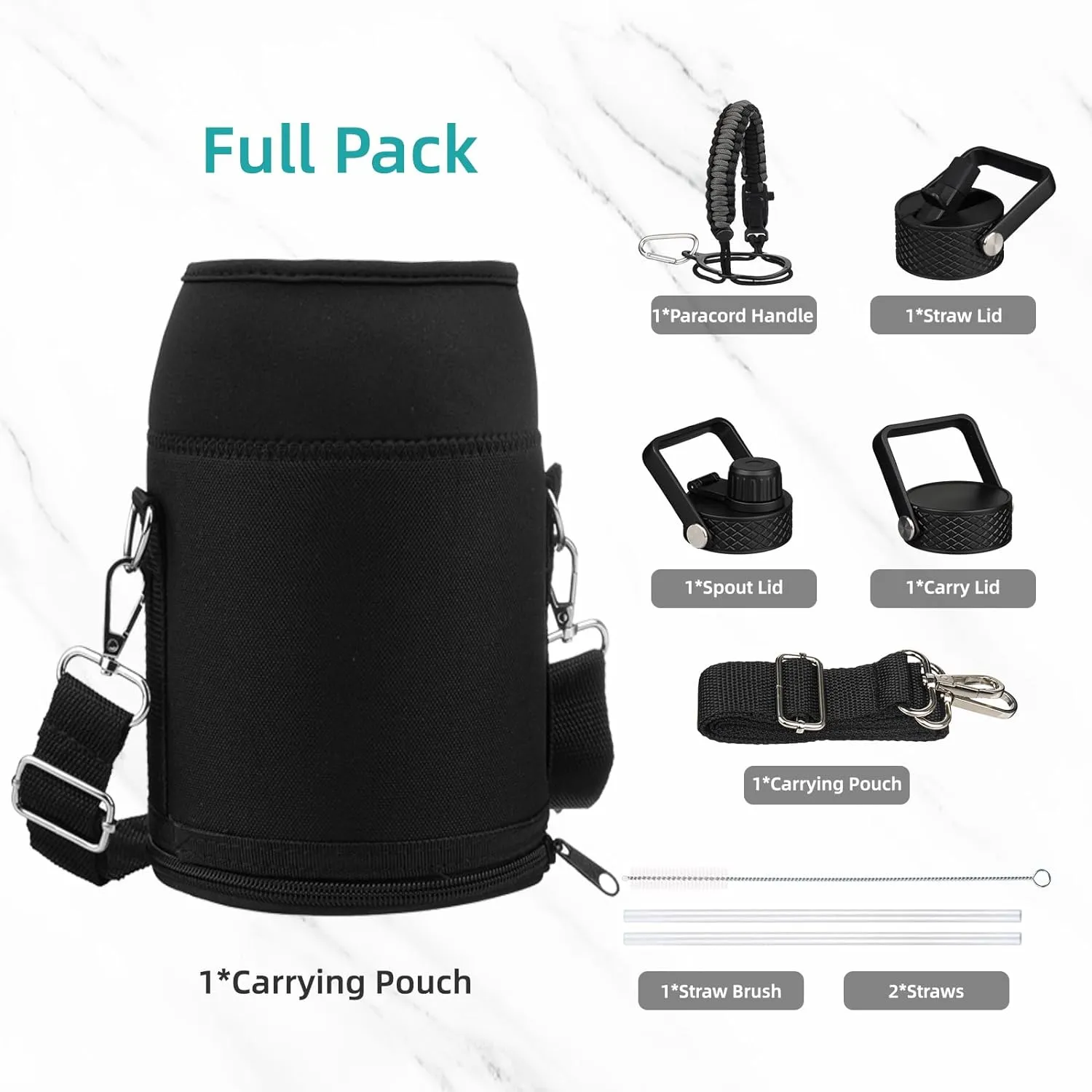 Insulated Water Bottle with Straw,87 oz 3 Lids Water Jug with Carrying Bag,Paracord Handle,Double Wall Vacuum Stainless Steel Metal Flask,Blue