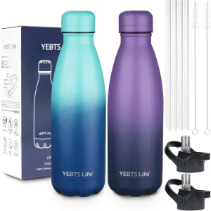 Insulated Water Bottle,2 Pack-12oz Stainless Steel Water Bottles with straw lid,Metal Sports Thermos Water Bottles for Boys,Girls,Double Wall Vacuum BPA-Free Flask for Sports(Purple Ocean)