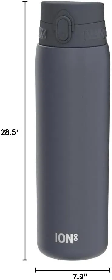 ION8 Vacuum Insulated Stainless Steel 1 Litre Water Bottle, 920 ml/31 oz, Leak Proof, Easy to Open, Secure Lock, Dishwasher Safe, Carry Handle, Scratch Resistant, Ideal for Sports and Yoga, Ash Navy