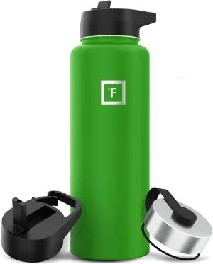 IRON °FLASK Camping & Hiking Hydration Flask with 3 Lids - Stainless Steel, Double Walled & Vacuum Insulated Water Bottle - Leak Proof & BPA Free (Kiwi Green, Straw - 40 oz)