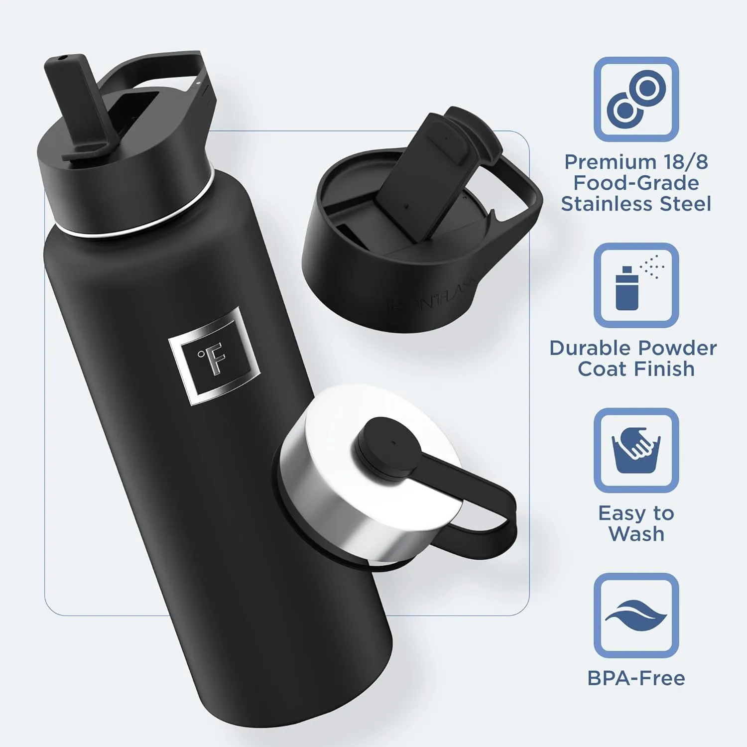 IRON °FLASK Camping & Hiking Hydration Flask with 3 Lids - Stainless Steel, Double Walled & Vacuum Insulated Water Bottle - Leak Proof & BPA Free (Kiwi Green, Straw - 40 oz)