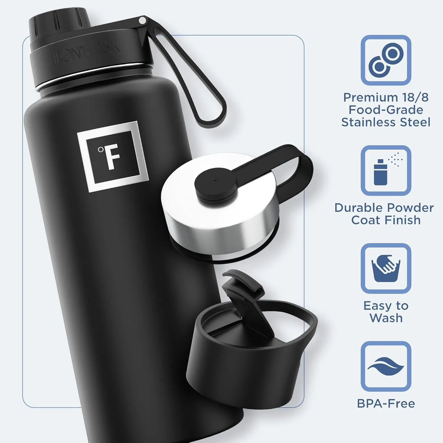 IRON °FLASK Camping & Hiking Hydration Flask with 3 Lids - Stainless Steel, Double Walled & Vacuum Insulated Water Bottle - Leak Proof & BPA Free (Peach, Spout - 32 oz)