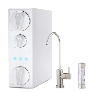 iSpring RO500AK-BN UVF8 Tankless Reverse Osmosis Water Filtration System with Natural pH Alkaline Remineralization and LED UVF8 Light, 500 GPD RO System, Brushed Nickel Faucet, 2:1 Pure to Drain Ratio