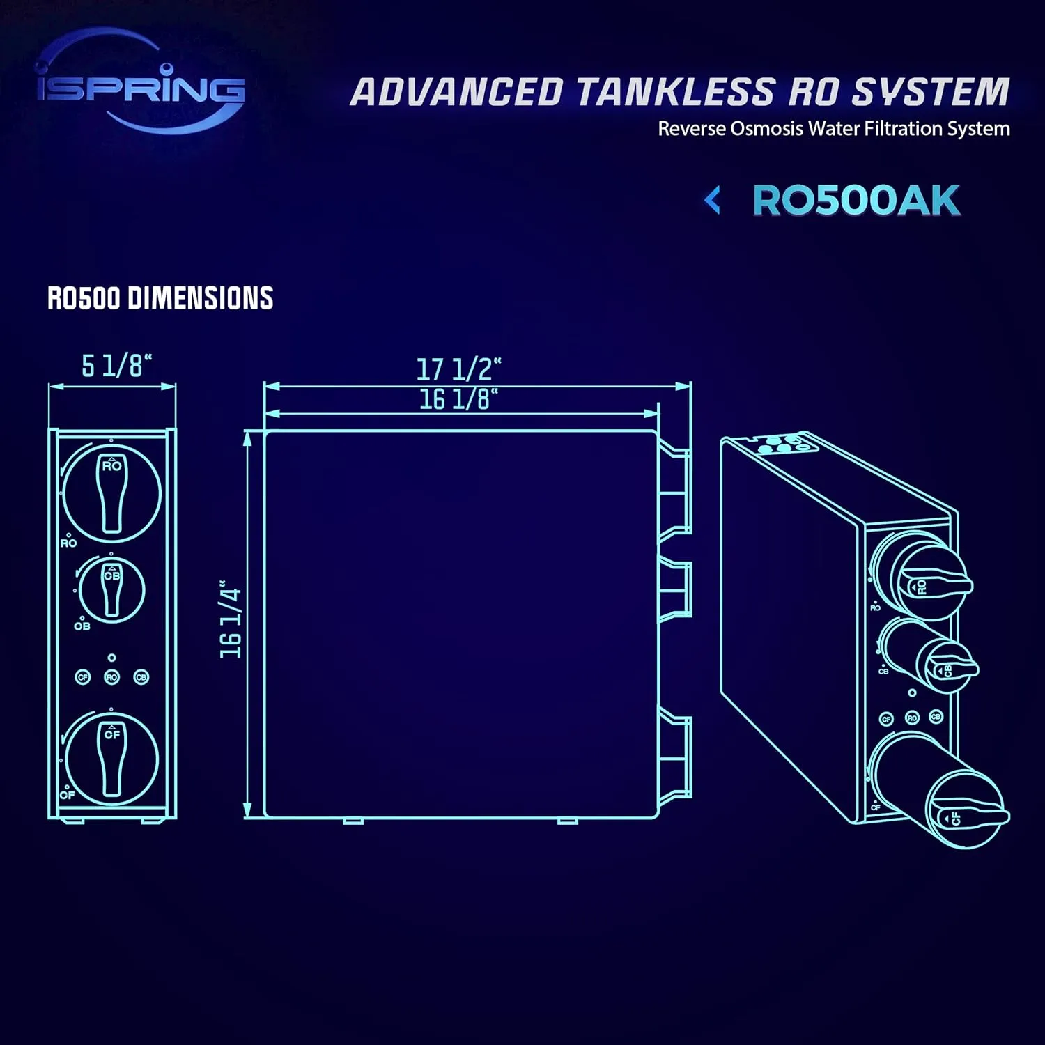 iSpring RO500AK-BN UVF8 Tankless Reverse Osmosis Water Filtration System with Natural pH Alkaline Remineralization and LED UVF8 Light, 500 GPD RO System, Brushed Nickel Faucet, 2:1 Pure to Drain Ratio