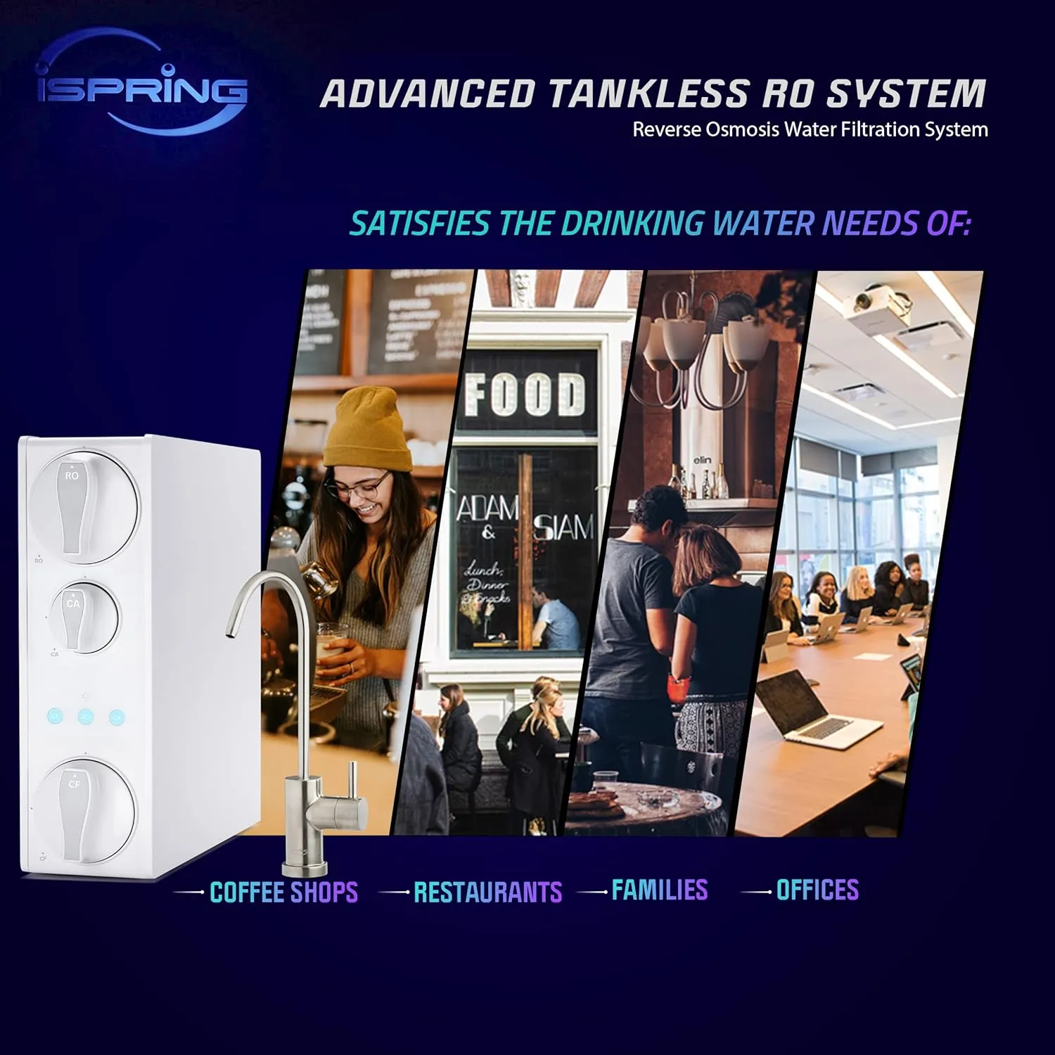 iSpring RO500AK-BN UVF8 Tankless Reverse Osmosis Water Filtration System with Natural pH Alkaline Remineralization and LED UVF8 Light, 500 GPD RO System, Brushed Nickel Faucet, 2:1 Pure to Drain Ratio
