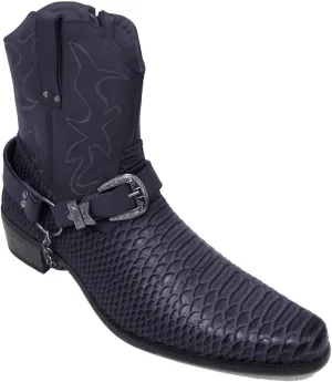 J-jap Men’s Cowboy Boots Western Alligator Snake Skin Print Crocodile Zippper Buckle Harness Chain Ankle Shoes, Black, Brown (6.5 D(M) US, Black)