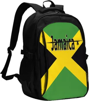 Jamaican Flag Casual Travel Backpacks Hiking Camping Backpack Large Outdoor Sport Daypack Laptop Rucksack Climbing Working Bags with USB Port
