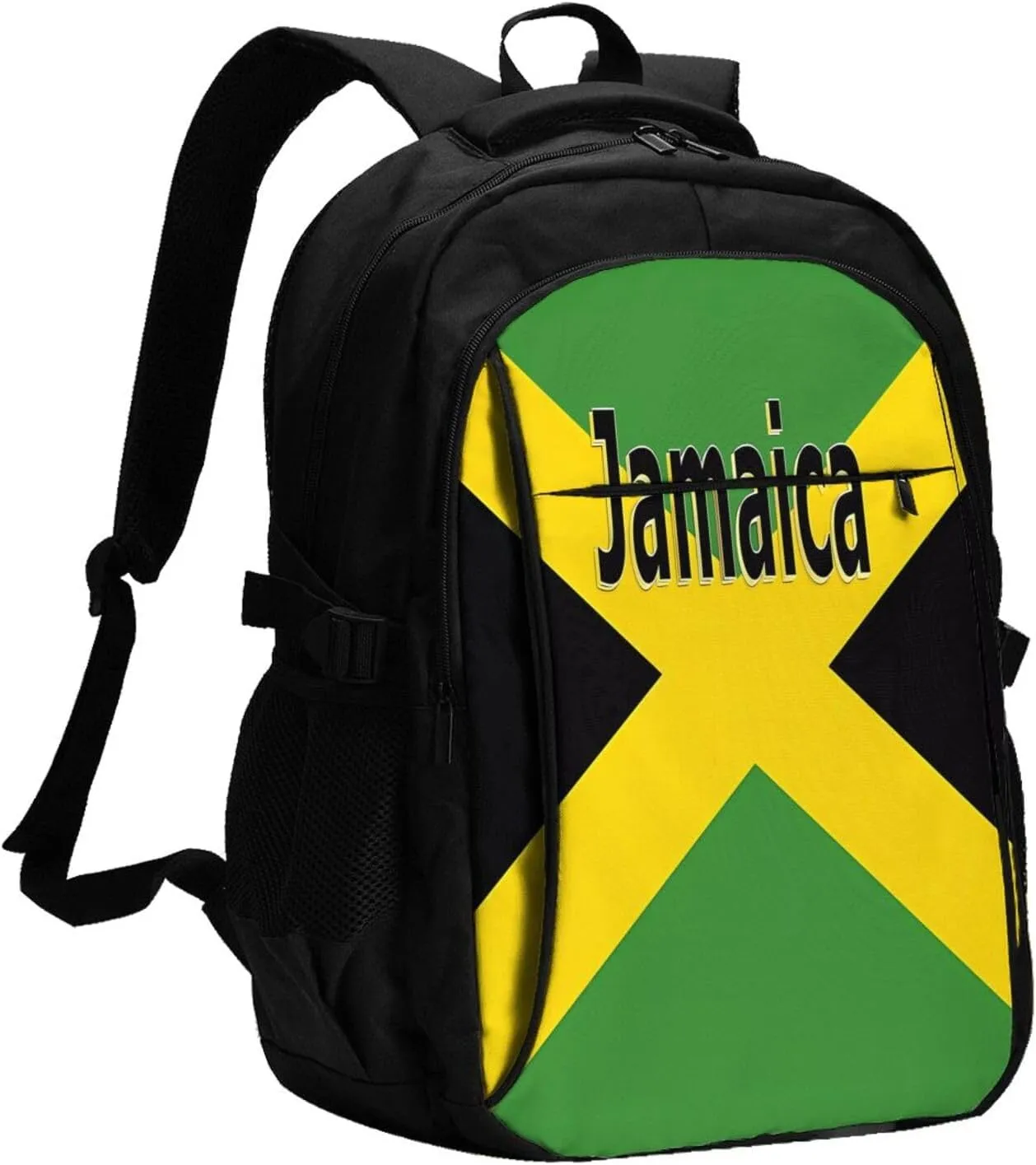 Jamaican Flag Casual Travel Backpacks Hiking Camping Backpack Large Outdoor Sport Daypack Laptop Rucksack Climbing Working Bags with USB Port