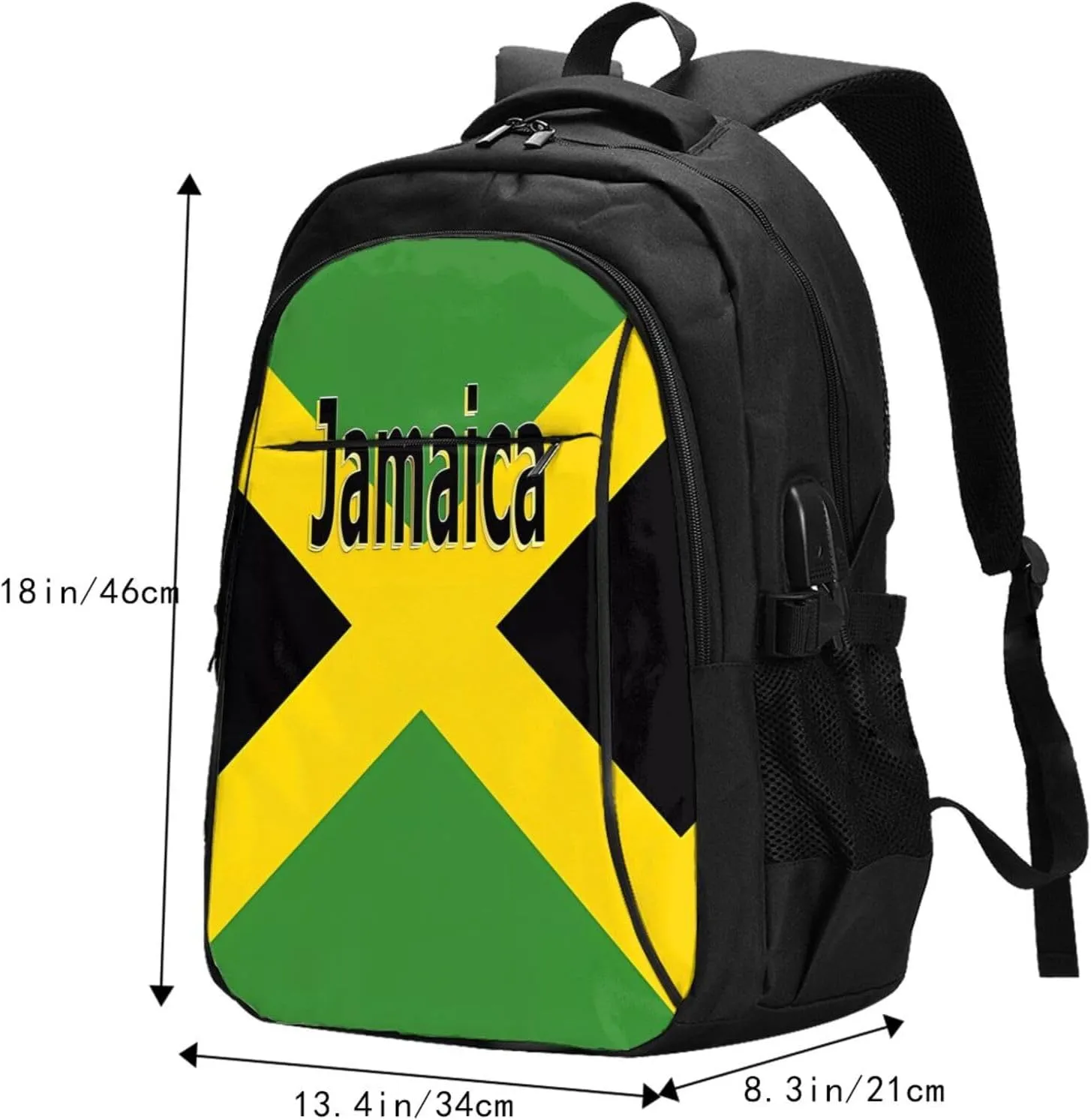 Jamaican Flag Casual Travel Backpacks Hiking Camping Backpack Large Outdoor Sport Daypack Laptop Rucksack Climbing Working Bags with USB Port