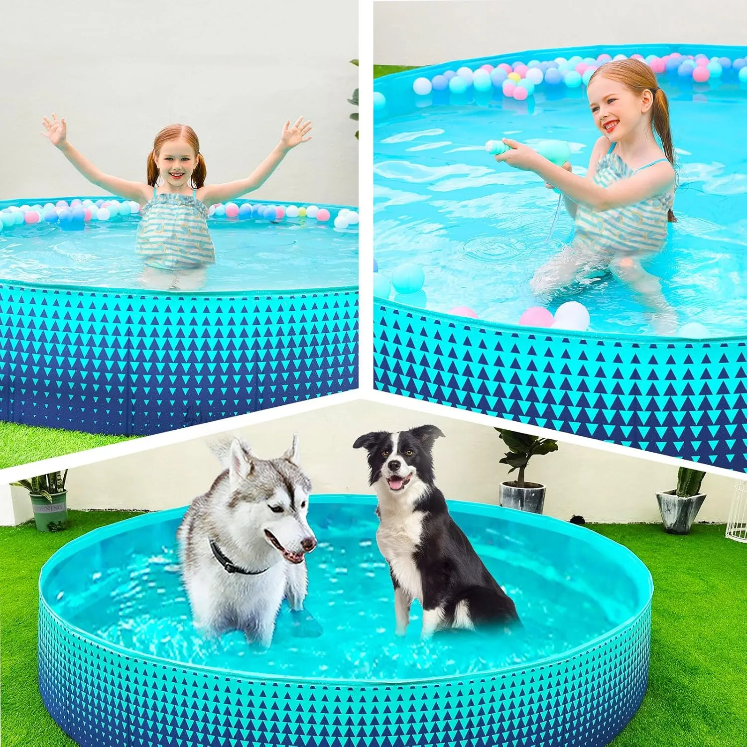Jasonwell Foldable Dog Kiddie Pool - Hard Plastic Kids Paddling Pool Toddler Baby Swimming Pools for Backyard Collapsible Whelping Box Pet Doggie Cats Wading Pools Bathtub for Puppy Large Dogs 87In