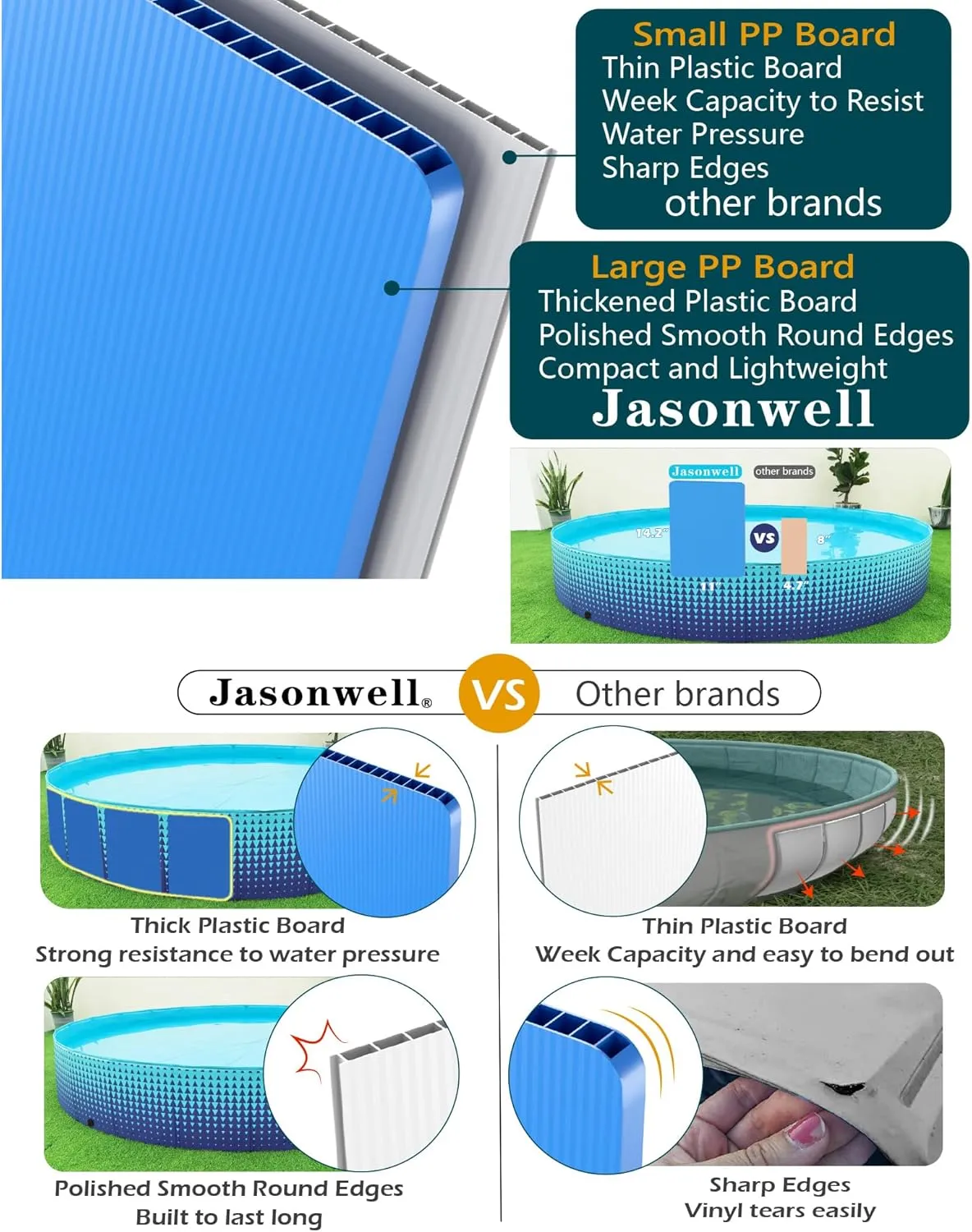 Jasonwell Foldable Dog Kiddie Pool - Hard Plastic Kids Paddling Pool Toddler Baby Swimming Pools for Backyard Collapsible Whelping Box Pet Doggie Cats Wading Pools Bathtub for Puppy Large Dogs 87In