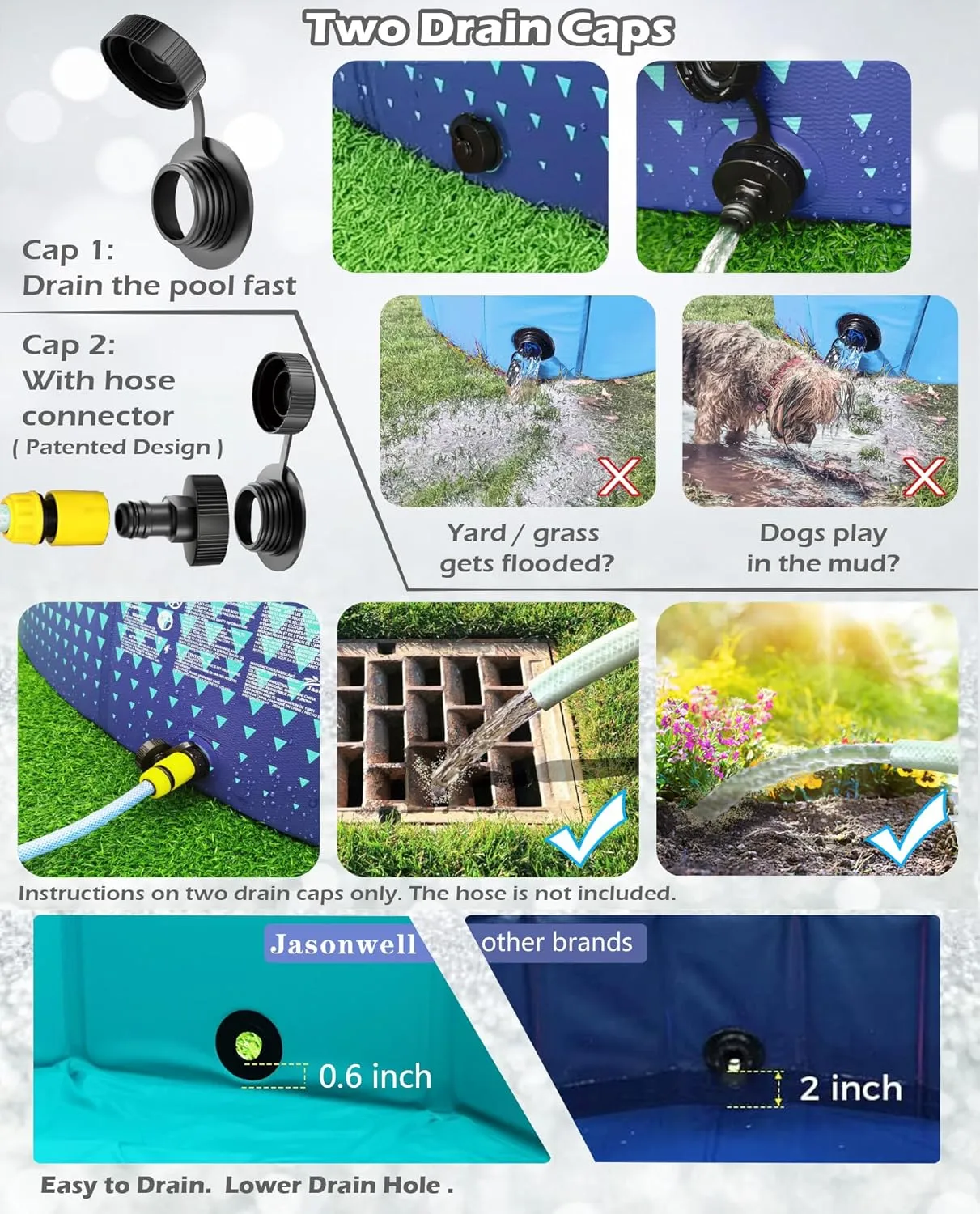 Jasonwell Foldable Dog Kiddie Pool - Hard Plastic Kids Paddling Pool Toddler Baby Swimming Pools for Backyard Collapsible Whelping Box Pet Doggie Cats Wading Pools Bathtub for Puppy Large Dogs 87In
