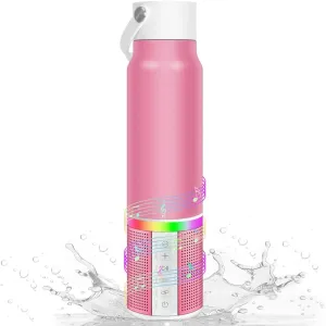 JBM Insulated Water Bottle with Bluetooth Speaker, Leak Proof Straw Lid, RGB LED Lights Stainless Steel Water Bottle for Sports (Pink)